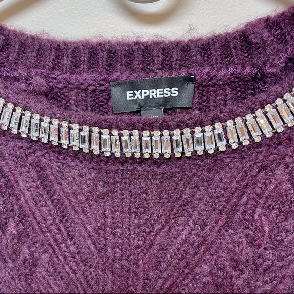 Express Cable Knit Embellished Neckline Sweater - Picture 8 of 14